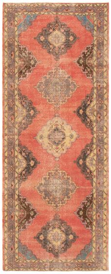 Bordered  Vintage Red Runner rug 13-ft-runner Turkish Hand-knotted 359019