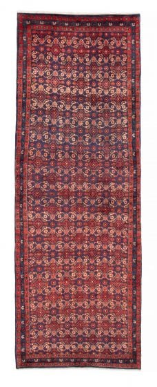 Bordered  Tribal Blue Runner rug 10-ft-runner Persian Hand-knotted 385826