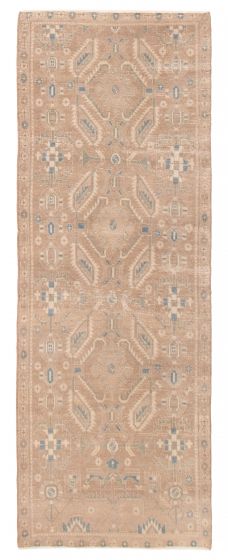 Vintage/Distressed Brown Runner rug 10-ft-runner Turkish Hand-knotted 392262