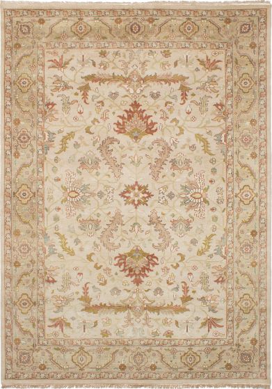 Traditional Ivory Area rug 8x10 Indian Hand-knotted 240408