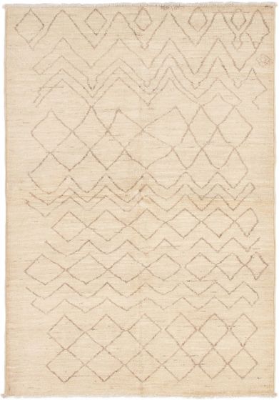 Casual  Transitional Ivory Area rug 5x8 Indian Hand-knotted 286742