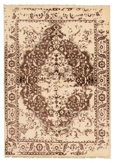 Casual  Transitional Ivory Area rug 5x8 Indian Hand-knotted 315982