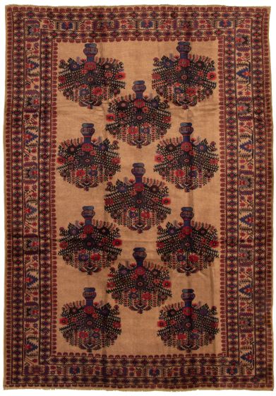 Bordered  Tribal Brown Area rug 6x9 Afghan Hand-knotted 325949