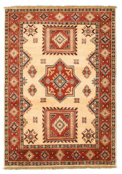Bordered  Tribal Ivory Area rug 3x5 Afghan Hand-knotted 329336