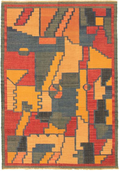 Casual  Flat-weaves & Kilims Orange Area rug 5x8 Turkish Flat-weave 335918