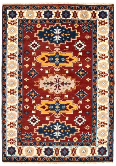 Bordered  Traditional Red Area rug 5x8 Indian Hand-knotted 340972
