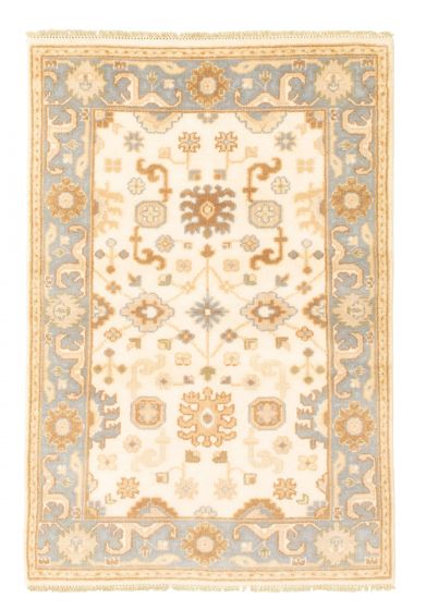 Bordered  Traditional Ivory Area rug 3x5 Indian Hand-knotted 344068