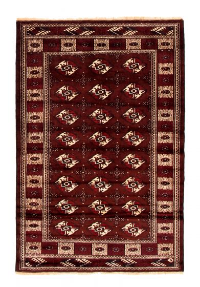 Bordered  Tribal Red Area rug 4x6 Turkmenistan Hand-knotted 352178