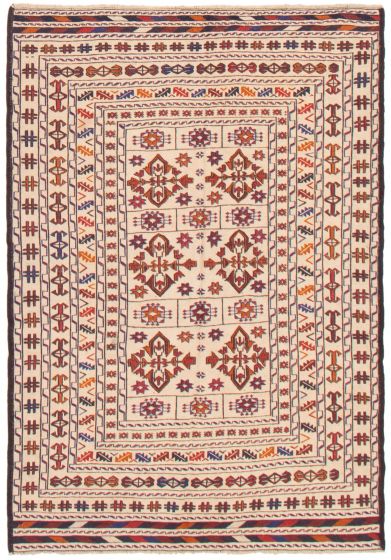 Bordered  Tribal Ivory Area rug 3x5 Afghan Flat-weave 356374