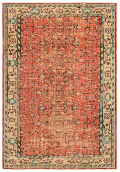 Bordered  Vintage Brown Area rug 5x8 Turkish Hand-knotted 358971