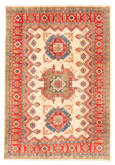 Bordered  Traditional Ivory Area rug 6x9 Afghan Hand-knotted 360359