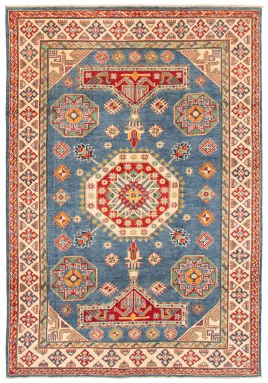 Bordered  Traditional Blue Area rug 5x8 Afghan Hand-knotted 361394