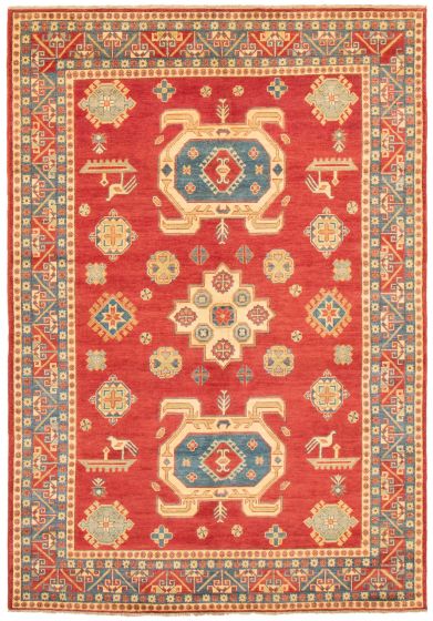 Bordered  Traditional Red Area rug 6x9 Afghan Hand-knotted 363656