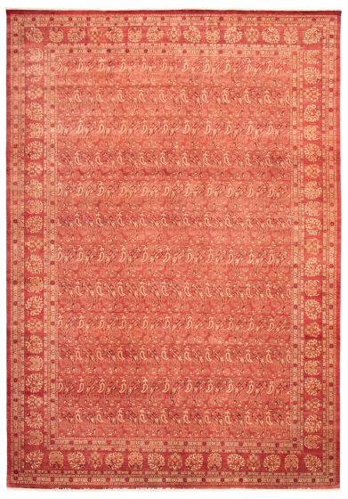 Bordered  Traditional Red Area rug Unique Pakistani Hand-knotted 368177