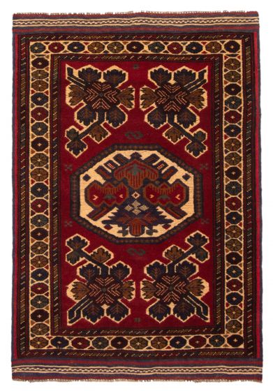 Bordered  Tribal Red Area rug 3x5 Afghan Hand-knotted 372923