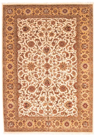 Bordered  Traditional Ivory Area rug Unique Indian Hand-knotted 373790