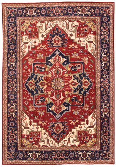 Bordered  Traditional Red Area rug Unique Indian Hand-knotted 373872