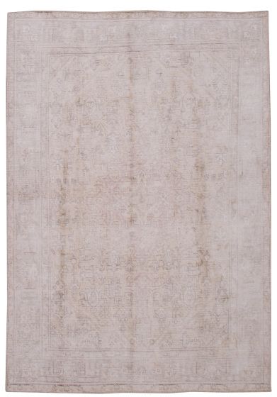 Bordered  Vintage/Distressed Ivory Area rug 6x9 Turkish Hand-knotted 374284