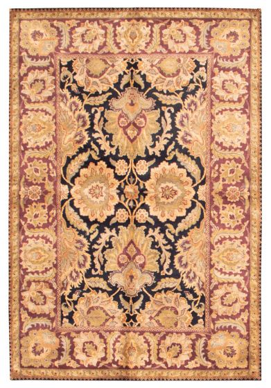 Bordered  Traditional Black Area rug 5x8 Indian Hand-knotted 374377
