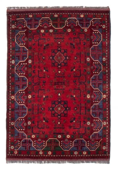 Bordered  Geometric Red Area rug 3x5 Afghan Hand-knotted 377192