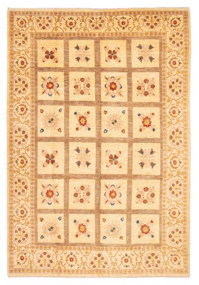 Bordered  Traditional Ivory Area rug 10x14 Afghan Hand-knotted 378864