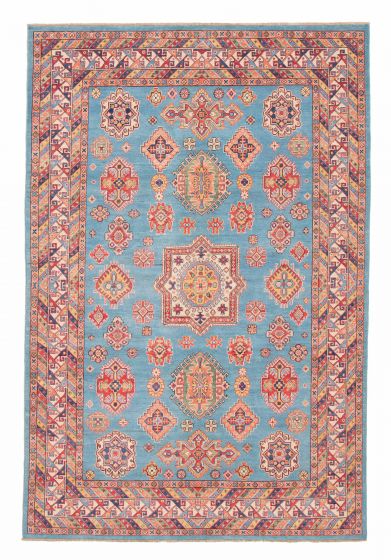 Bordered  Geometric Blue Area rug 6x9 Afghan Hand-knotted 381821