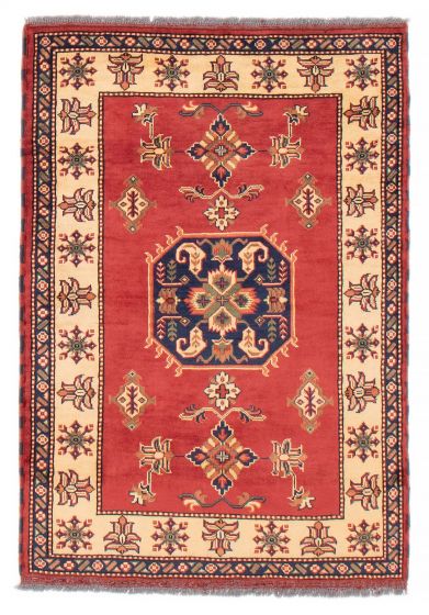 Bordered  Geometric Red Area rug 3x5 Afghan Hand-knotted 385972