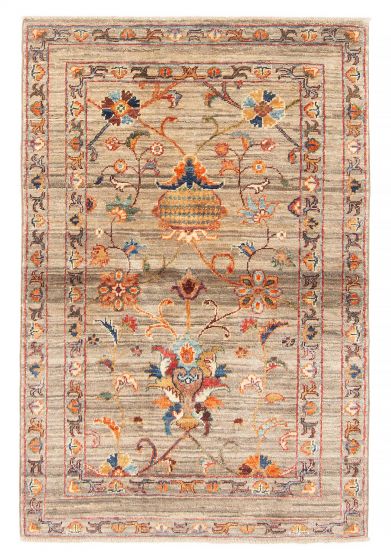 Bordered  Transitional Grey Area rug 3x5 Afghan Hand-knotted 390662