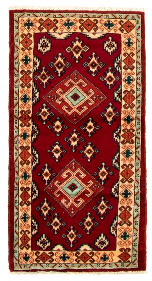 Bordered  Tribal Red Area rug 3x5 Turkish Hand-knotted 332853