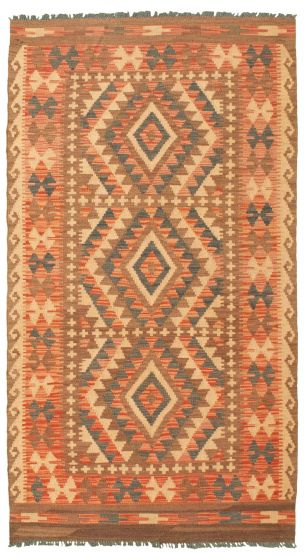 Bordered  Tribal Red Area rug 3x5 Turkish Flat-weave 346340