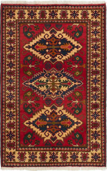 Bordered  Geometric Red Area rug 3x5 Afghan Hand-knotted 282358