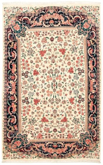 Bordered  Traditional Ivory Area rug 5x8 Pakistani Hand-knotted 330536