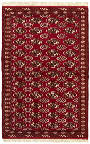 Bordered  Tribal Red Area rug 4x6 Turkmenistan Hand-knotted 332308