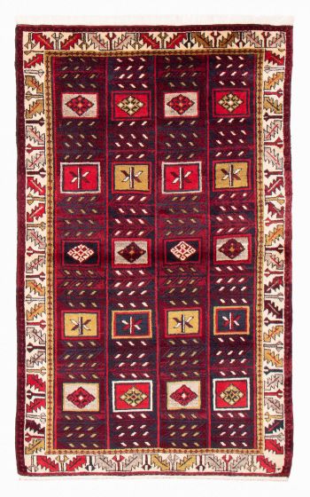 Bordered  Tribal Red Area rug 4x6 Turkish Hand-knotted 381106