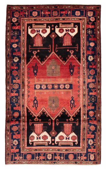 Bordered  Tribal Black Area rug 5x8 Persian Hand-knotted 381181