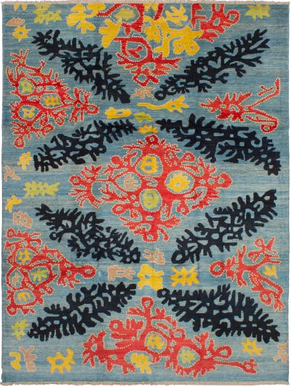 Contemporary  Transitional Blue Area rug Unique Indian Hand-knotted 268759