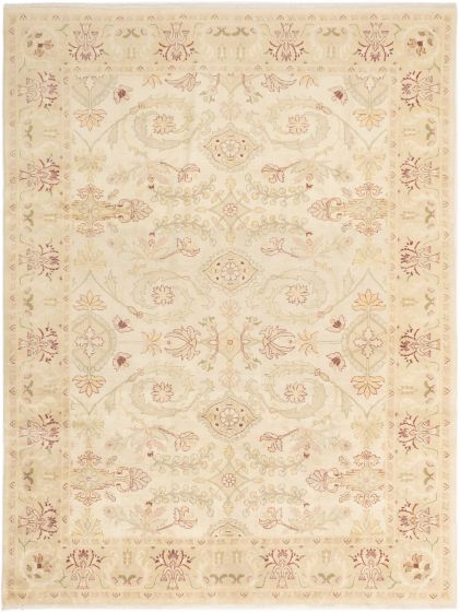 Bordered  Transitional Ivory Area rug 6x9 Turkish Hand-knotted 280846