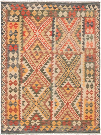 Bordered  Geometric Ivory Area rug 4x6 Turkish Flat-Weave 297916