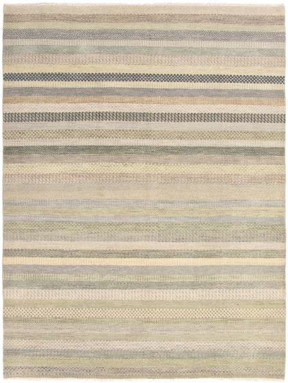 Casual  Transitional Green Area rug 9x12 Indian Hand-knotted 303932