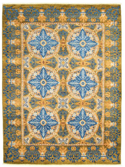 Bordered  Transitional Green Area rug 5x8 Pakistani Hand-knotted 310790