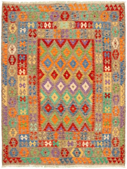 Bordered  Geometric Multi Area rug Unique Turkish Flat-weave 329882