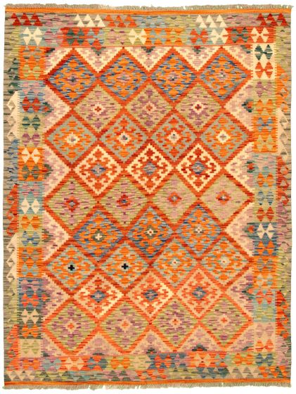 Bordered  Geometric Brown Area rug 4x6 Turkish Flat-weave 330860