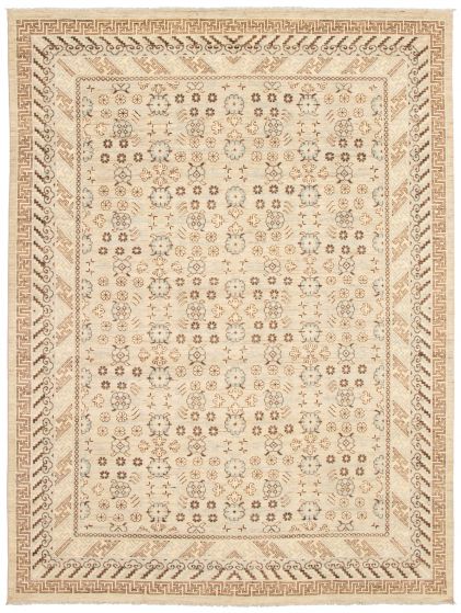 Bordered  Transitional Grey Area rug 9x12 Pakistani Hand-knotted 338971