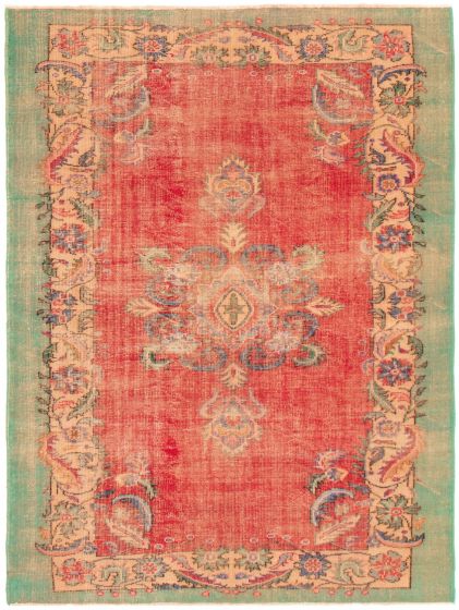 Bordered  Vintage Red Area rug 6x9 Turkish Hand-knotted 358858