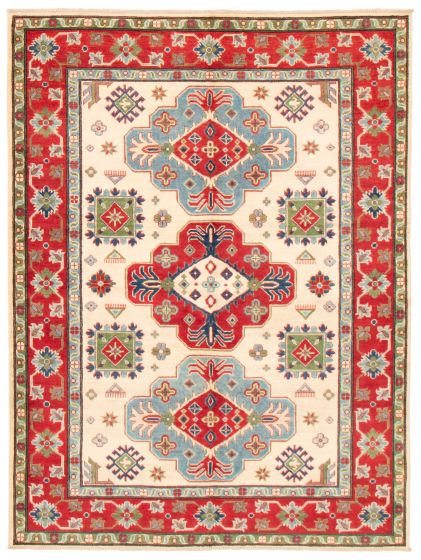 Bordered  Traditional Ivory Area rug 5x8 Afghan Hand-knotted 360275