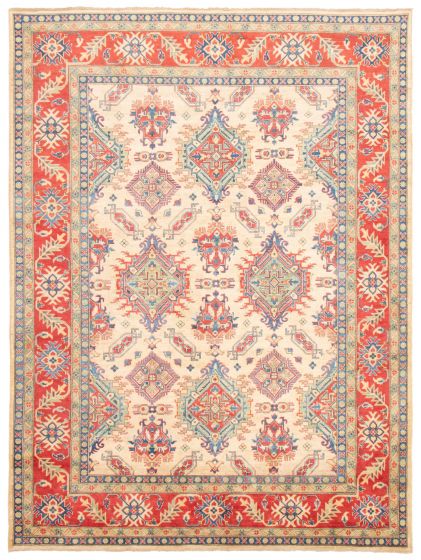 Bordered  Traditional Ivory Area rug 9x12 Afghan Hand-knotted 363492