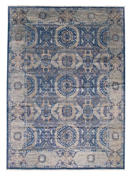 Bordered  Transitional Blue Area rug 12x15 Indian Hand-knotted 376152