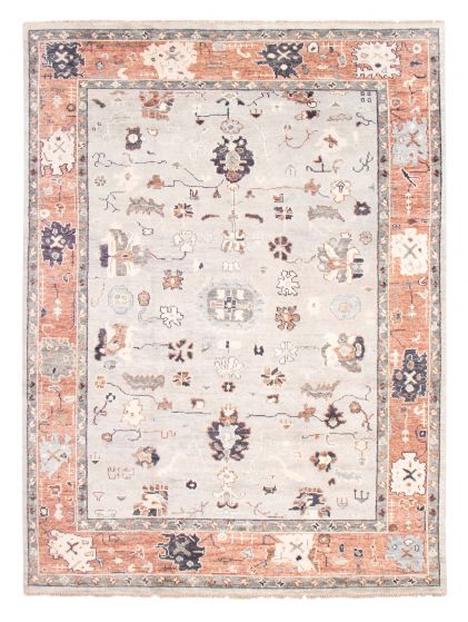 Bordered  Traditional Grey Area rug 10x14 Indian Hand-knotted 377817
