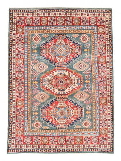 Bordered  Geometric Green Area rug 4x6 Afghan Hand-knotted 381985