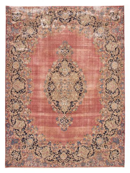 Bordered  Vintage/Distressed Brown Area rug 8x10 Turkish Hand-knotted 384863